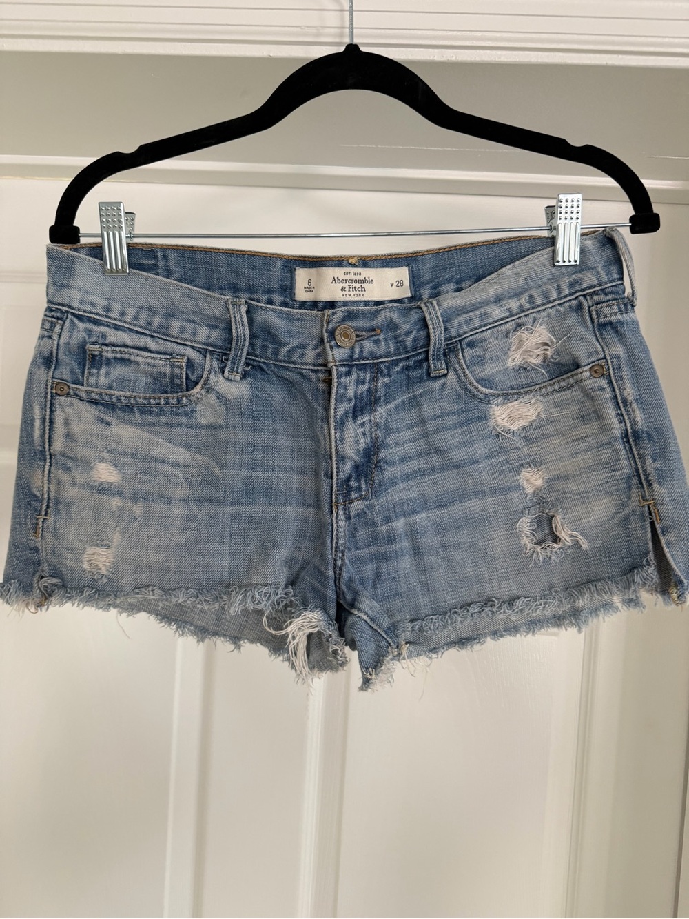 Abercrombie & Fitch Light Wash Distressed Denim Cutoff Shorts